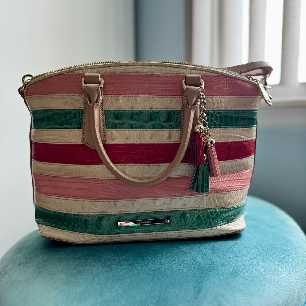 Brahmin leather striped handbag